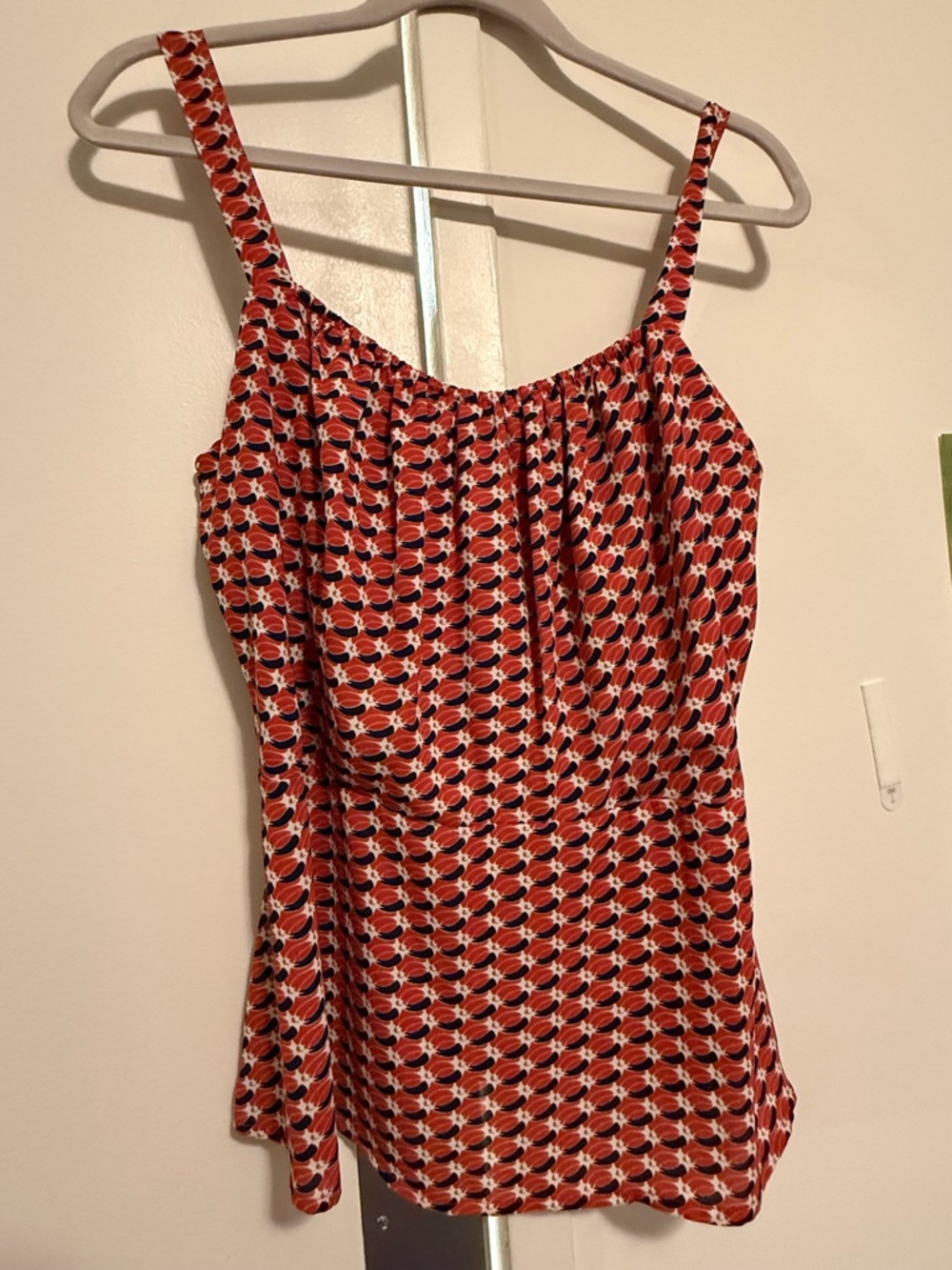 CAbi Red, Black & White Geometric Spaghetti-Strap Camisole
